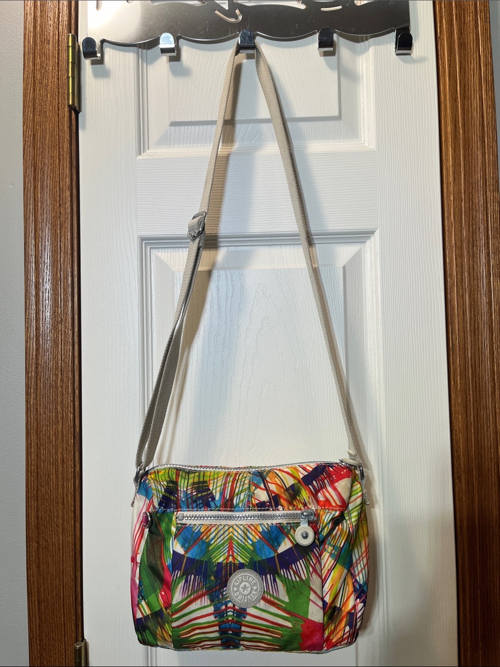 Kipling Colorful Splatter Paint Nylon Crossbody Purse Bag